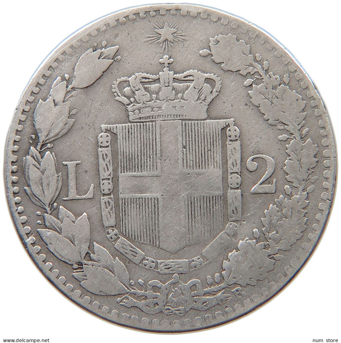 ITALY 2 LIRE 1884 UMBERTO I. 1878-1900 #t011 0535 - 1878-1900 : Umberto I.