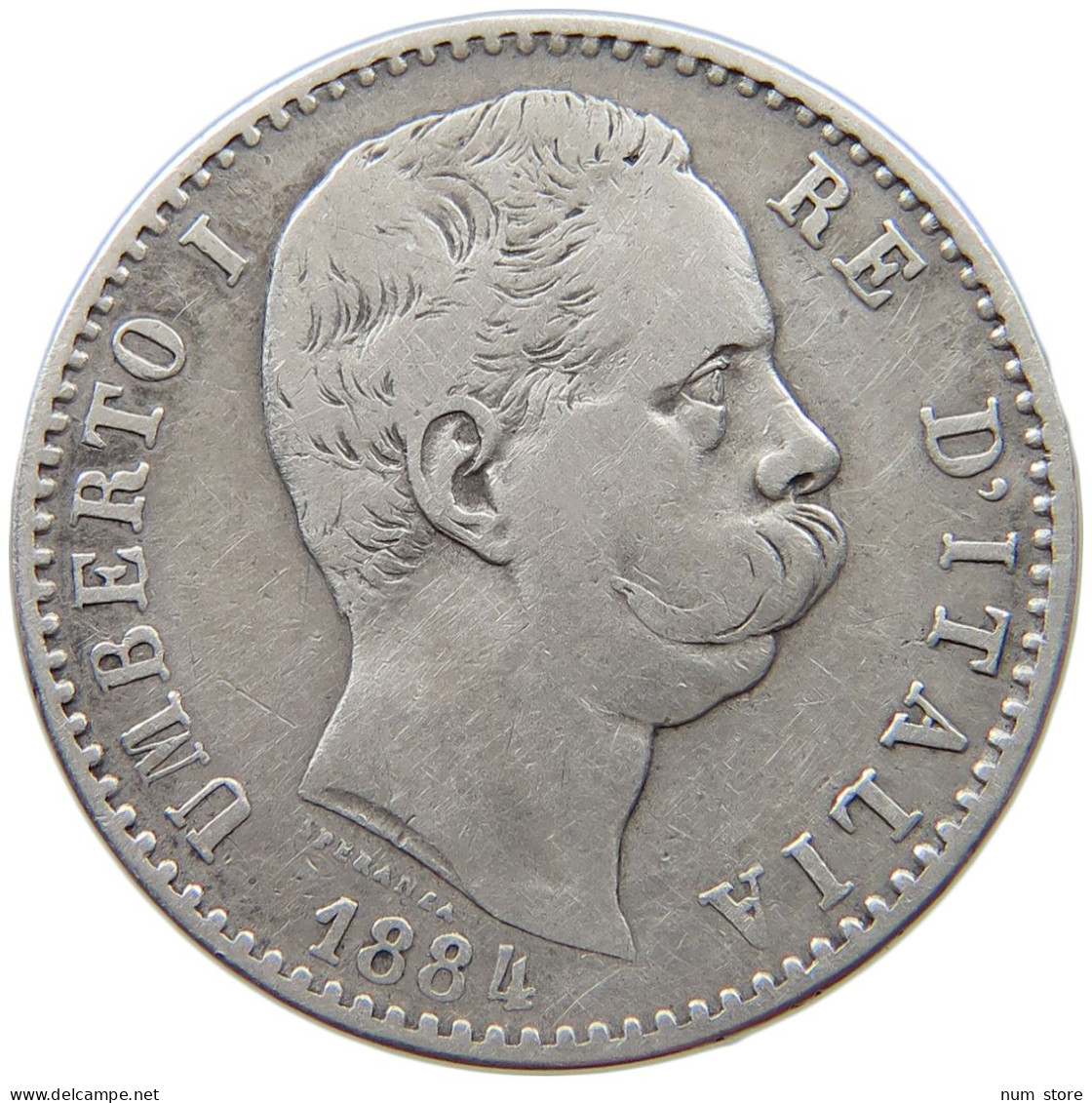 ITALY 2 LIRE 1884 Umberto I (1878-1900) #t148 0191 - 1878-1900 : Umberto I.