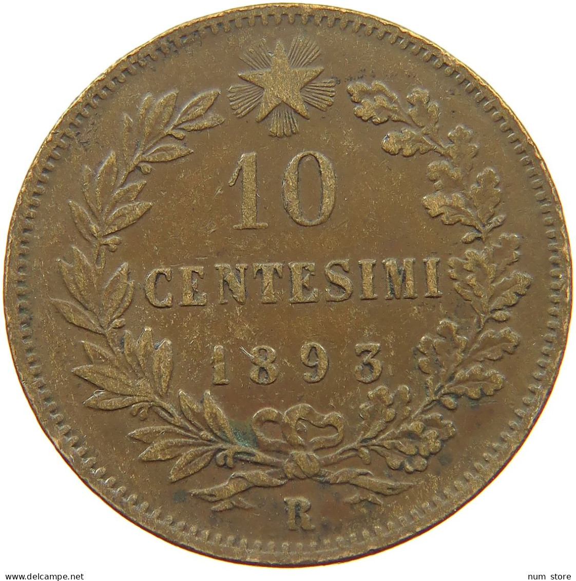 ITALY 10 CENTESIMI 1893 R UMBERTO I. 1878-1900 #s076 0573 - 1878-1900 : Umberto I