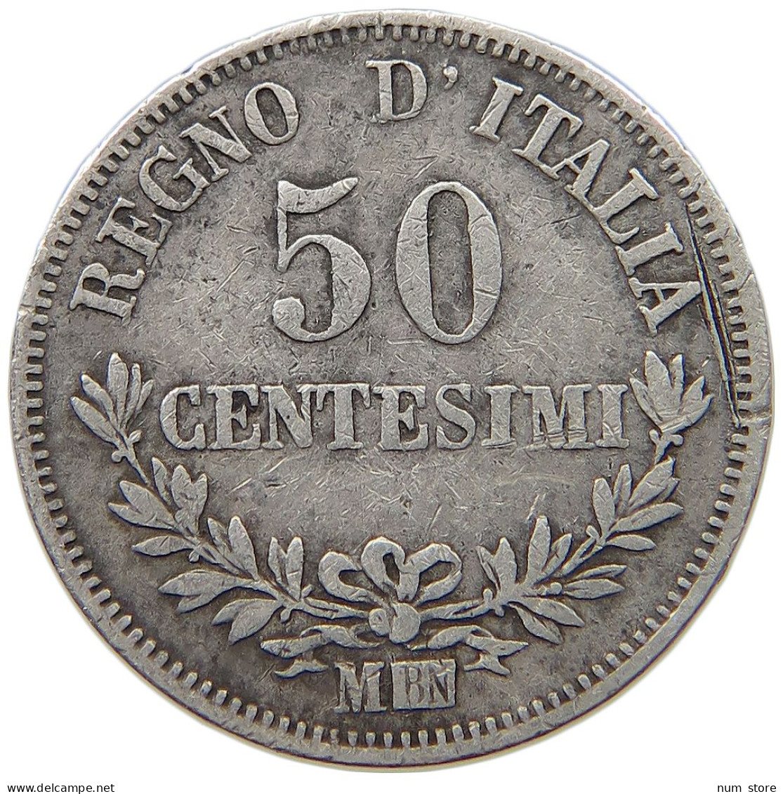 ITALY 50 CENTESIMI 1863 M Vittorio Emanuele II. 1861 - 1878 #s049 0597 - 1861-1878 : Vittoro Emanuele II