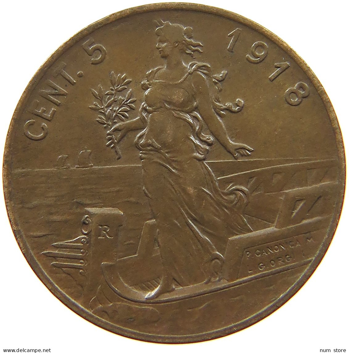 ITALY 5 CENTESIMI 1918 Vittorio Emanuele III. (1900 - 1946) #t017 0389 - 1900-1946 : Vittorio Emanuele III & Umberto II