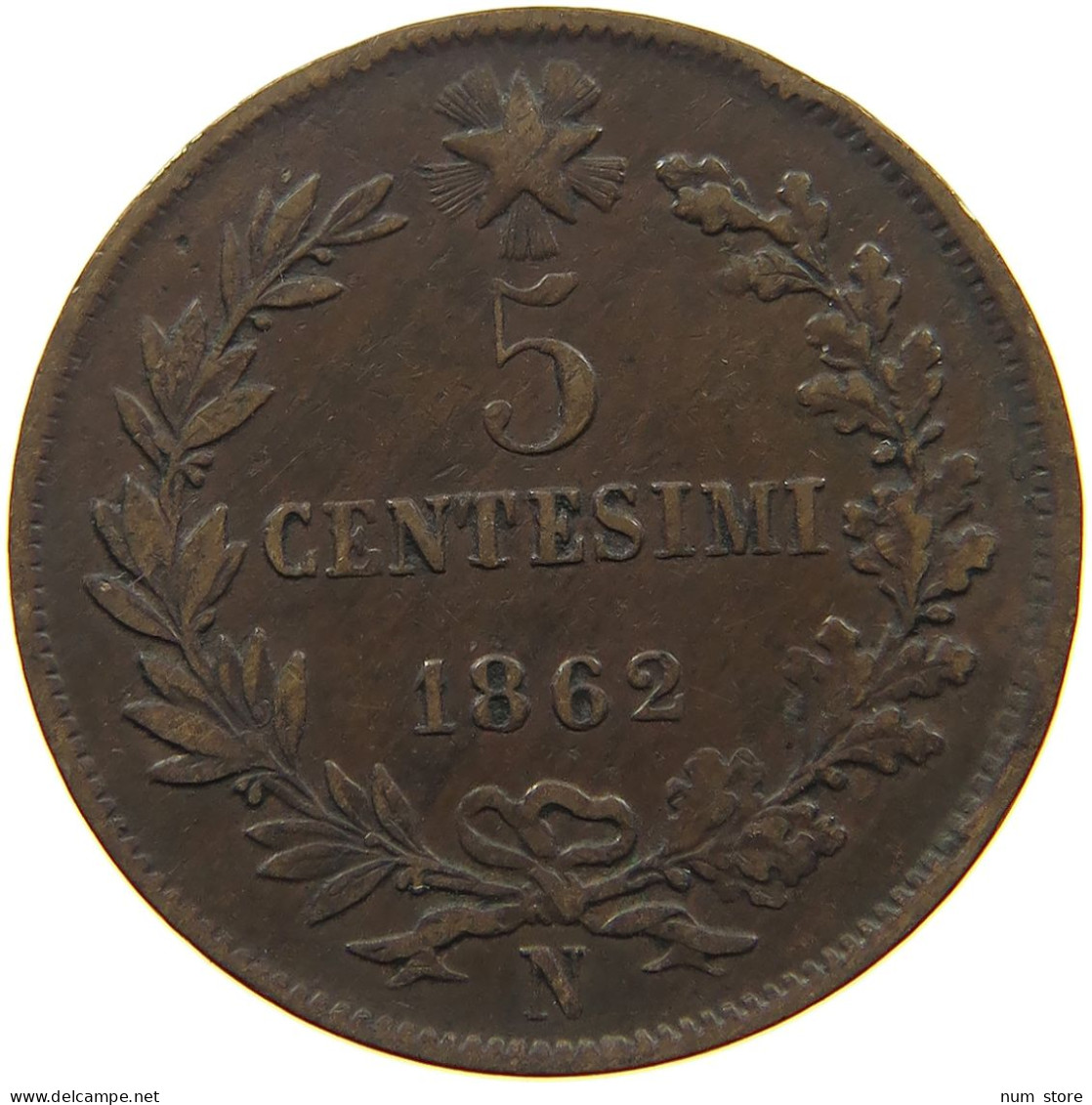 ITALY 5 CENTESIMI 1862 N Vittorio Emanuele II. 1861 - 1878 #a095 0195 - Andere & Zonder Classificatie