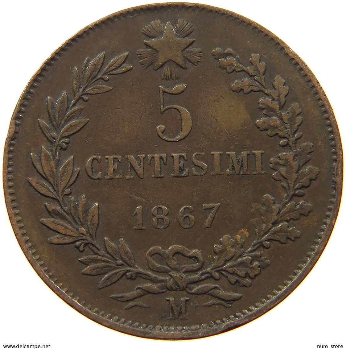 ITALY 5 CENTESIMI 1867 M Vittorio Emanuele II. 1861 - 1878 #s077 0333 - Other & Unclassified