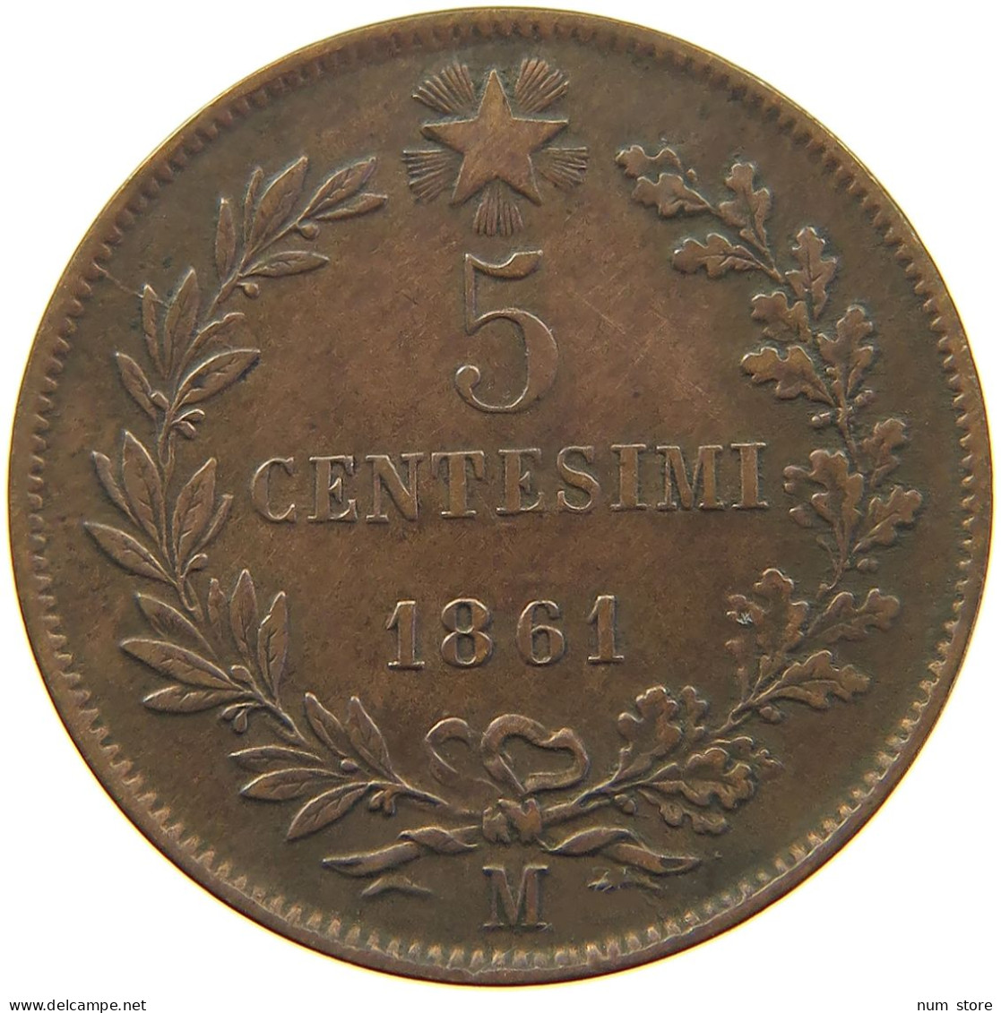 ITALY 5 CENTESIMI 1861 M Vittorio Emanuele II. 1861 - 1878 #s013 0039 - Andere & Zonder Classificatie