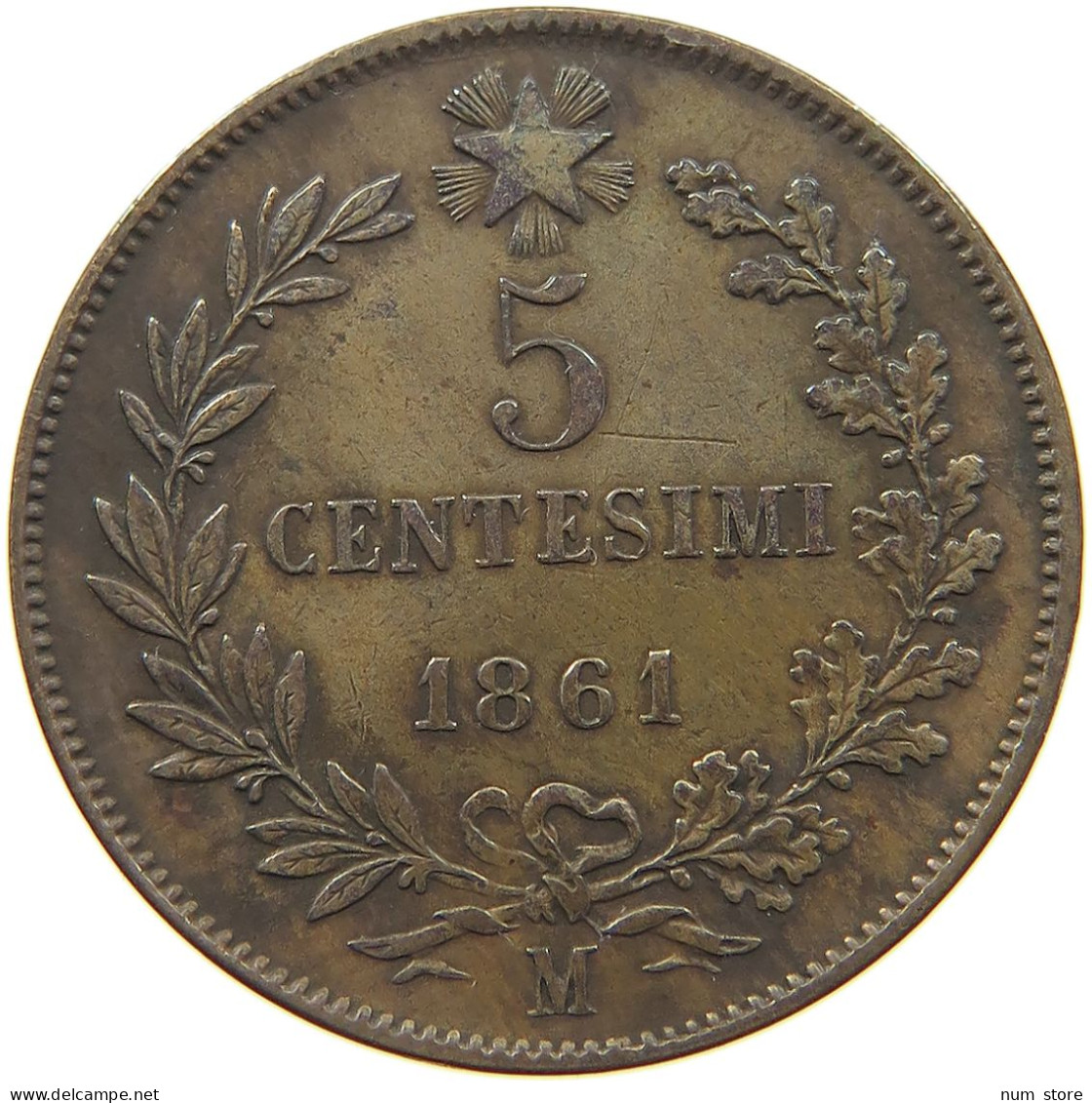 ITALY 5 CENTESIMI 1861 M Vittorio Emanuele II. 1861 - 1878 #c080 0361 - Andere & Zonder Classificatie