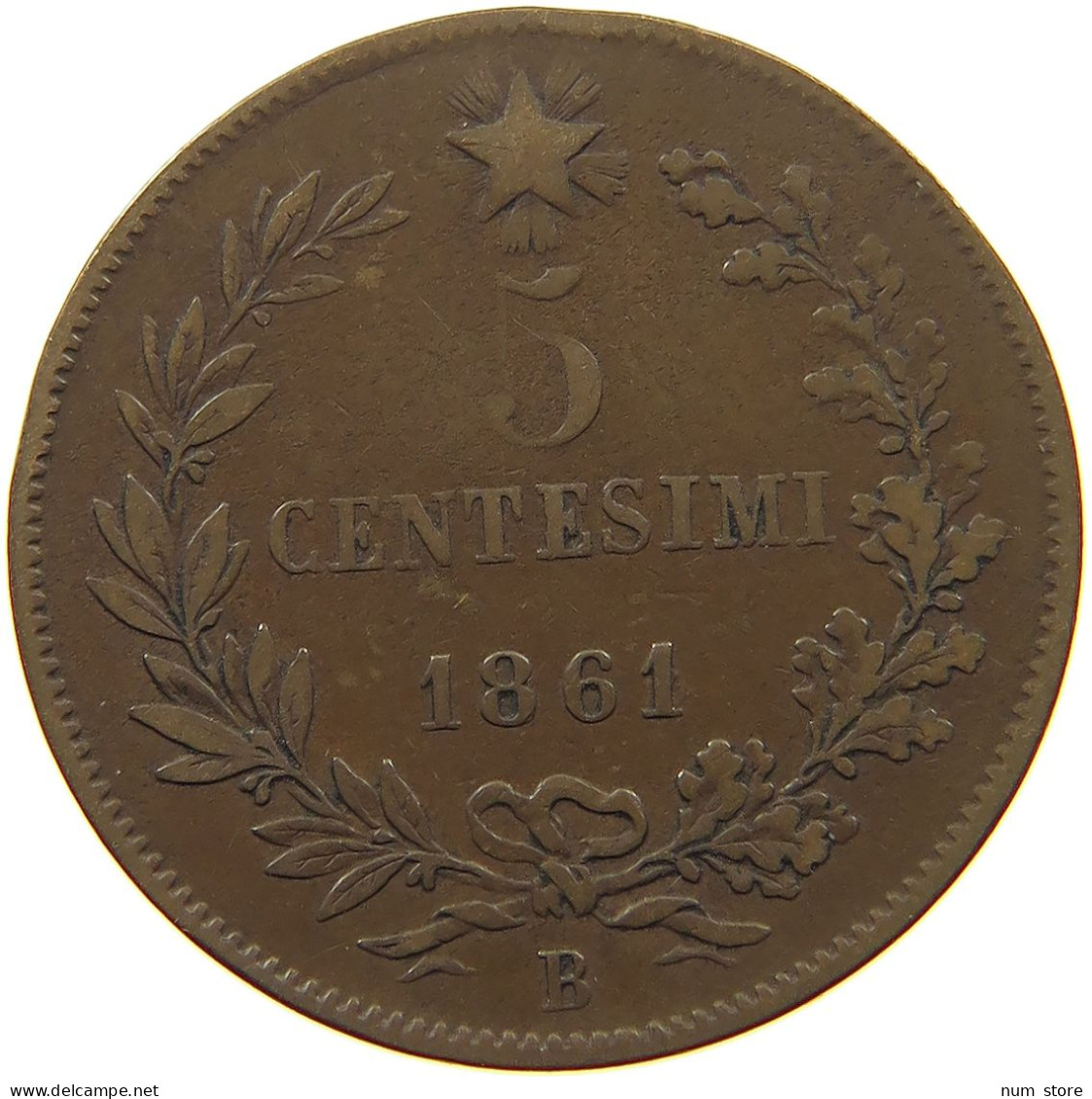 ITALY 5 CENTESIMI 1861 B Vittorio Emmanuele II. (1861-1878) RARE #t145 0503 - Autres & Non Classés