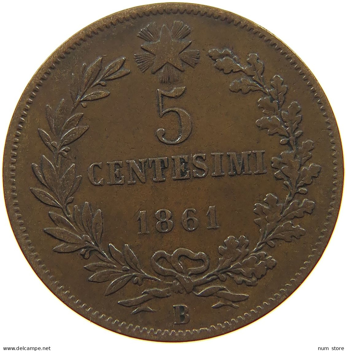 ITALY 5 CENTESIMI 1861 B Vittorio Emanuele II. 1861 - 1878 VERY RARE #s075 0375 - Andere & Zonder Classificatie