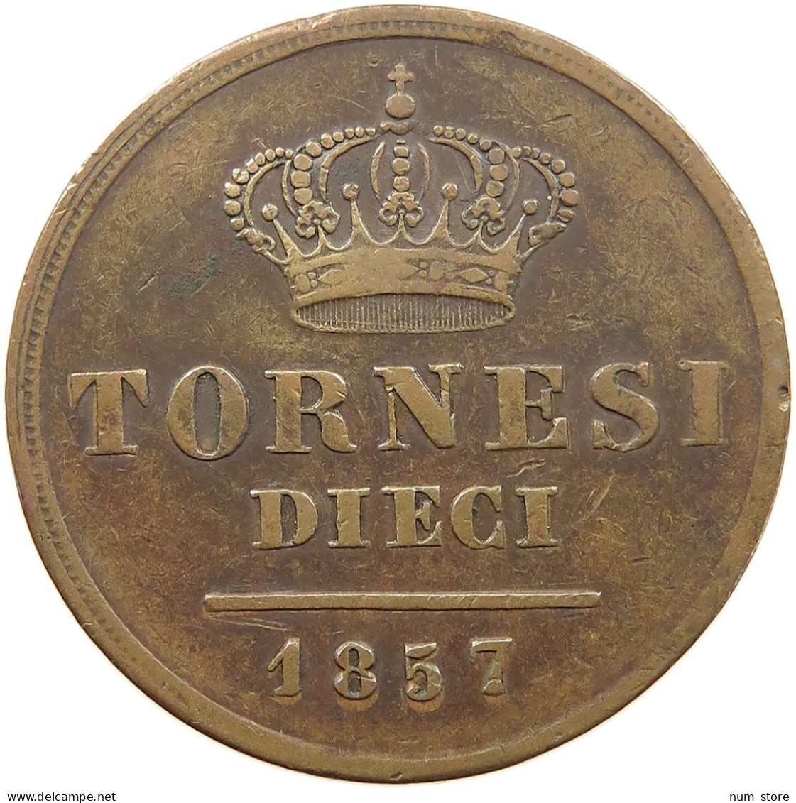 ITALY STATES NAPLES 10 TORNESI 1857  #t056 0067 - Napoli & Sicilia
