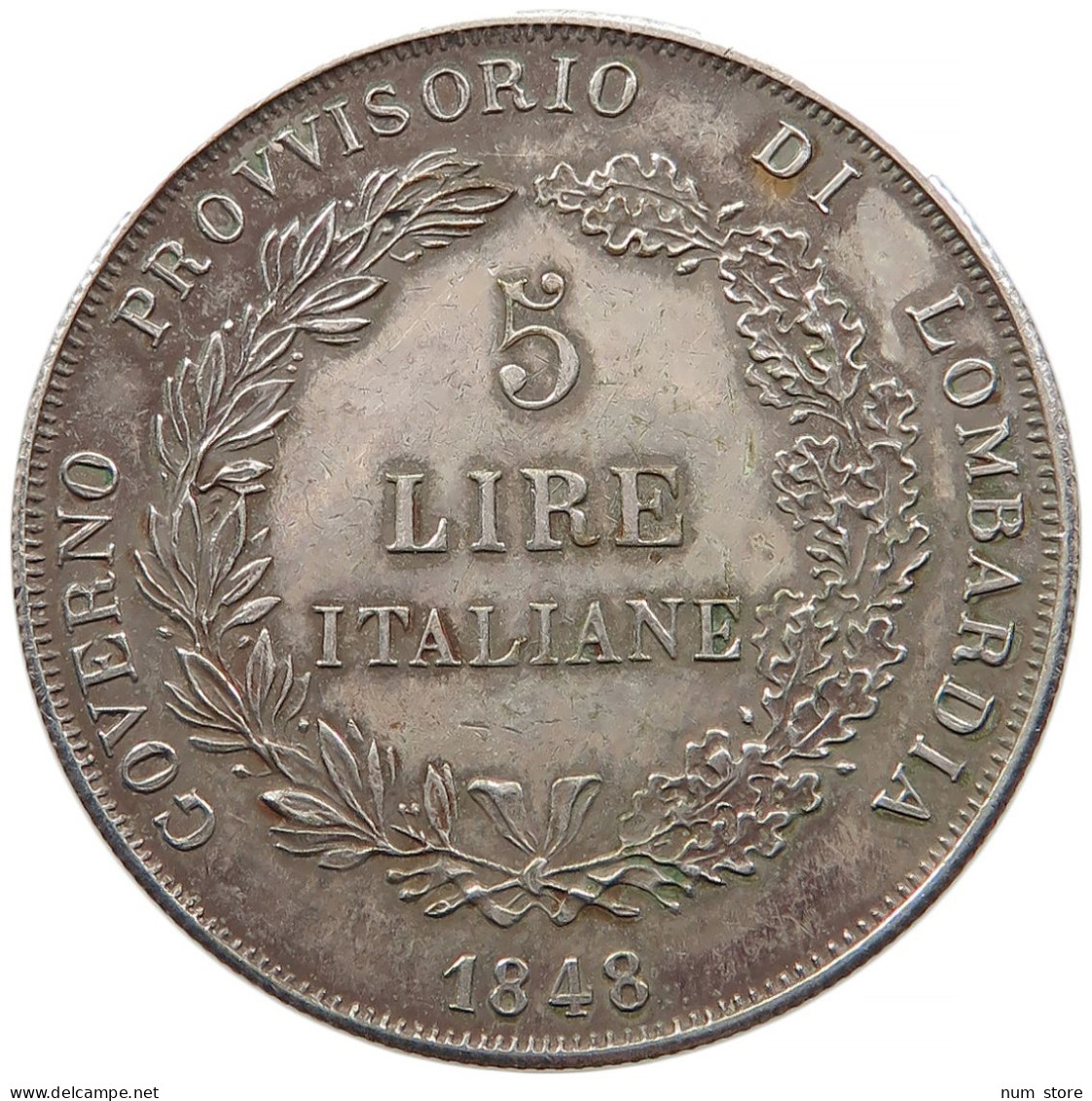 ITALY STATES LOMBARDY 5 LIRE 1848 M Provisional Government #t012 0055 - Lombardo-Veneto