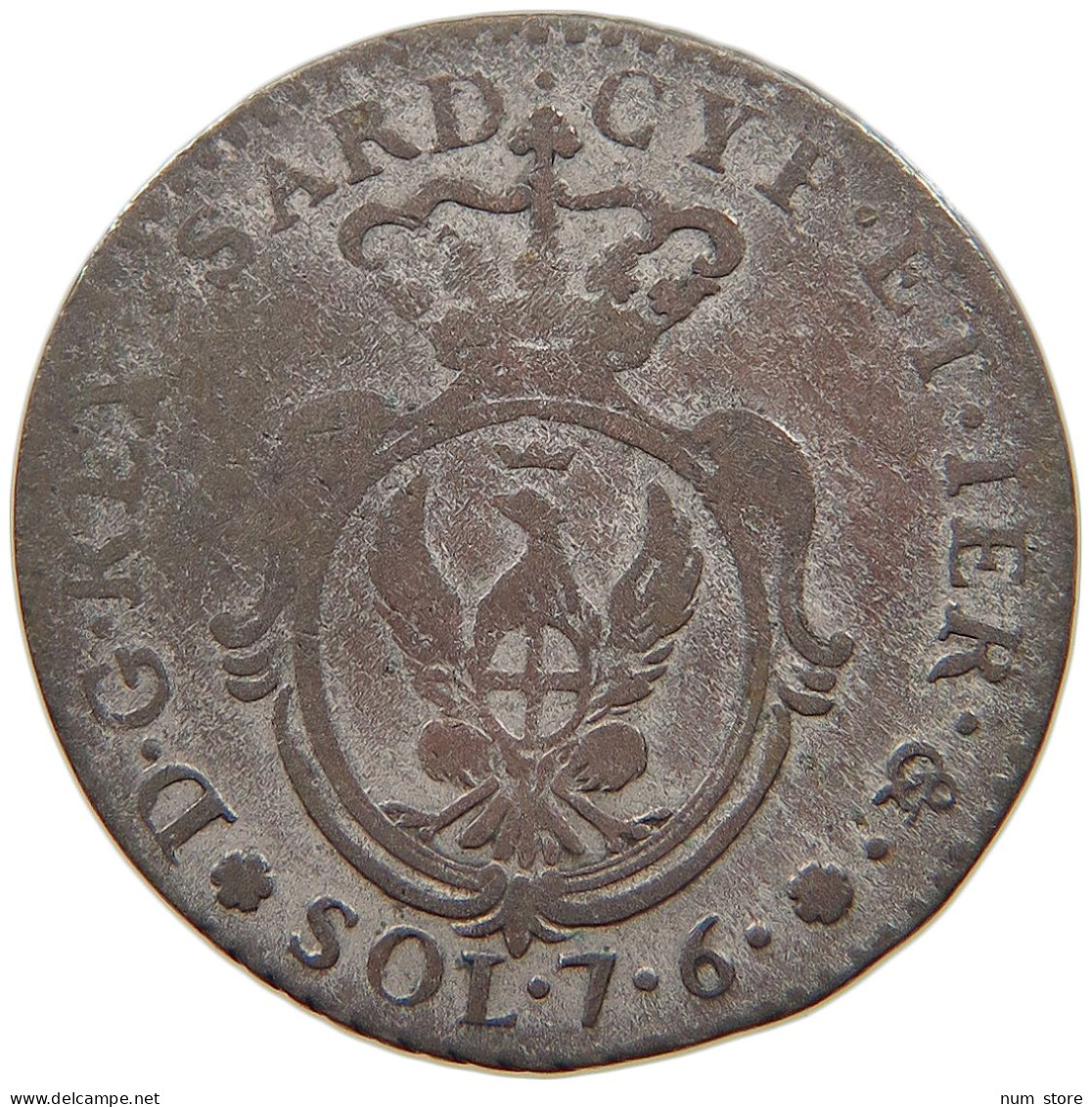 ITALY STATES SARDINIA 7.6 SOLDI 1800 CARLO EMANUELE IV. (1796-1802) #t107 0309 - Italian Piedmont-Sardinia-Savoie