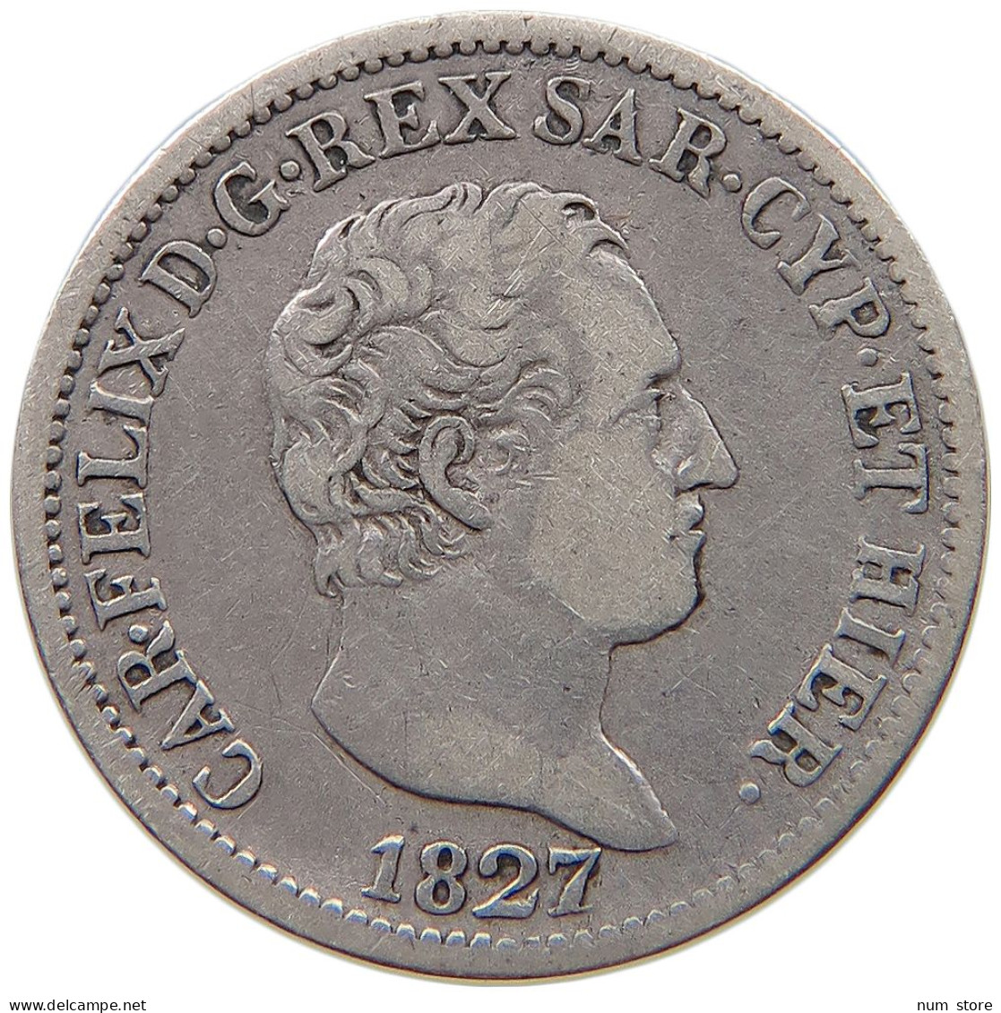 ITALY STATES SARDINIA 50 CENTESIMI 1827 L Carlo Felice 1821-1831 #t107 0449 - Italian Piedmont-Sardinia-Savoie