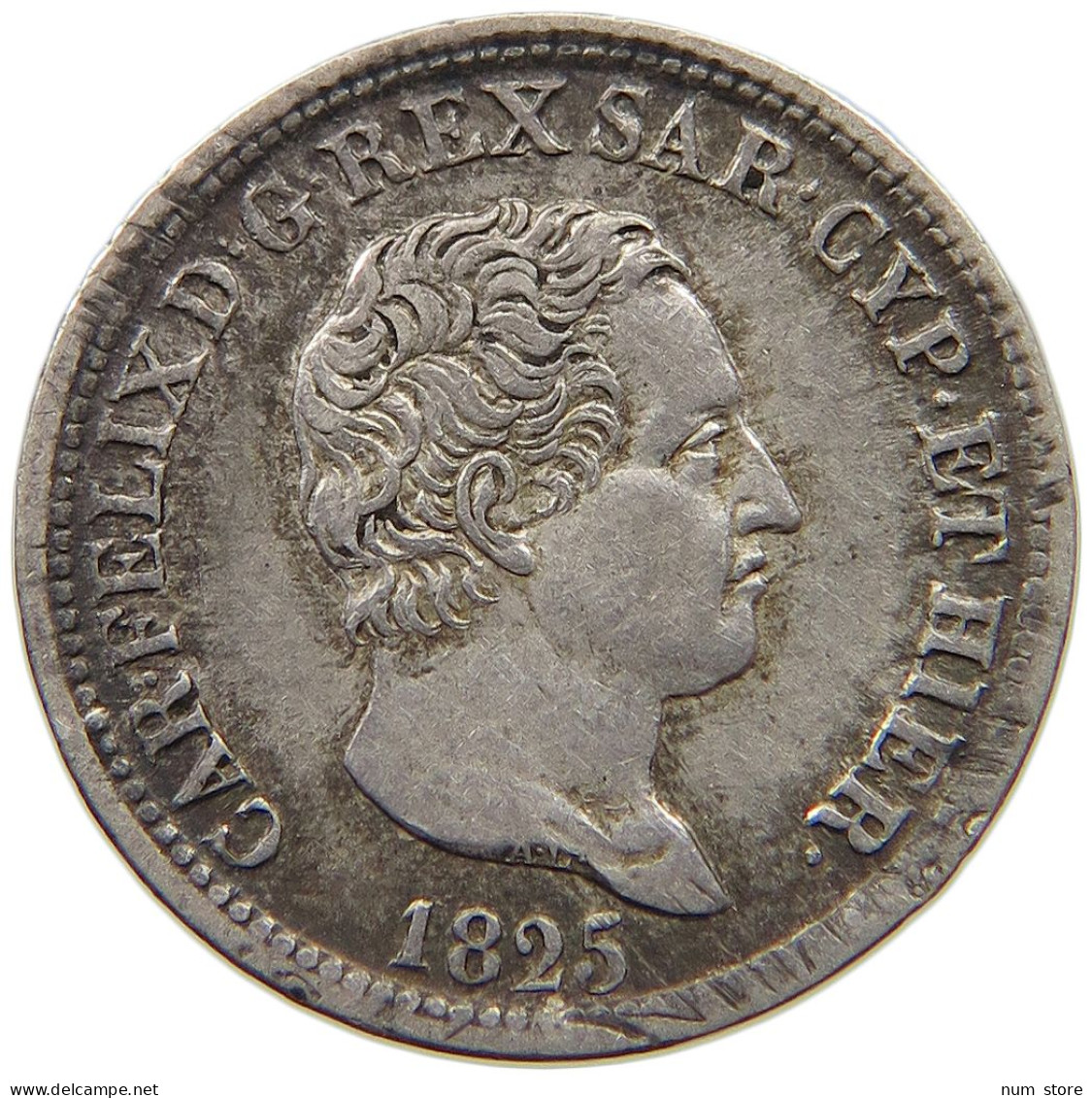 ITALY STATES SARDINIA 50 CENTESIMI 1825 Carlo Felice 1821-1831 RARE #t063 0359 - Piémont-Sardaigne-Savoie Italienne