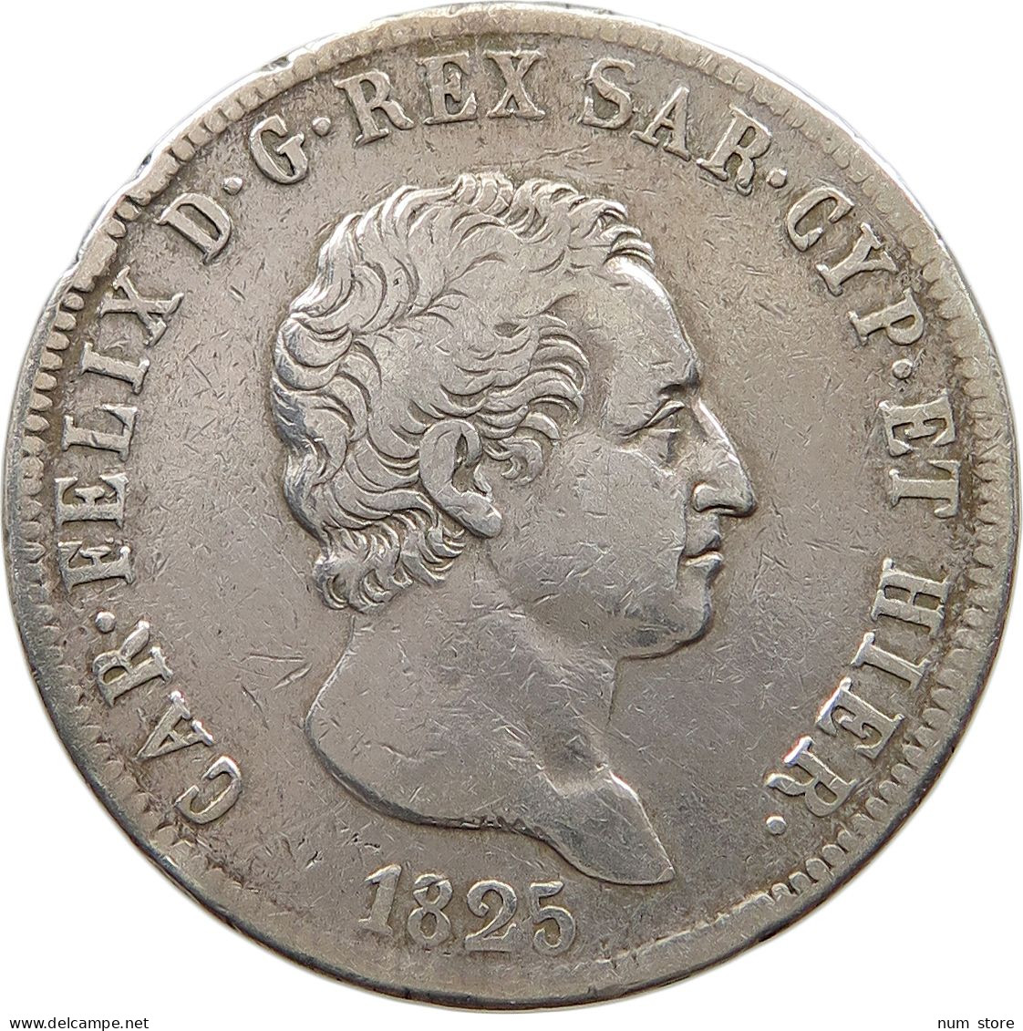 ITALY STATES SARDINIA 5 LIRE 1825 L Carlo Felice 1821-1831 #t089 0281 - Italian Piedmont-Sardinia-Savoie