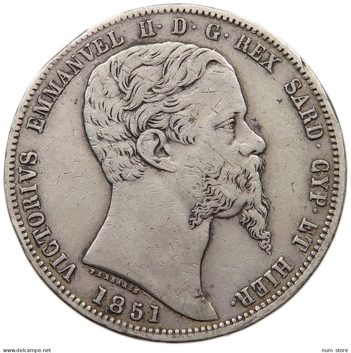 ITALY STATES SARDINIA 5 LIRE 1851 TORINO Vittorio Emanuele II. (1849-1861) #t107 0097 - Piémont-Sardaigne-Savoie Italienne