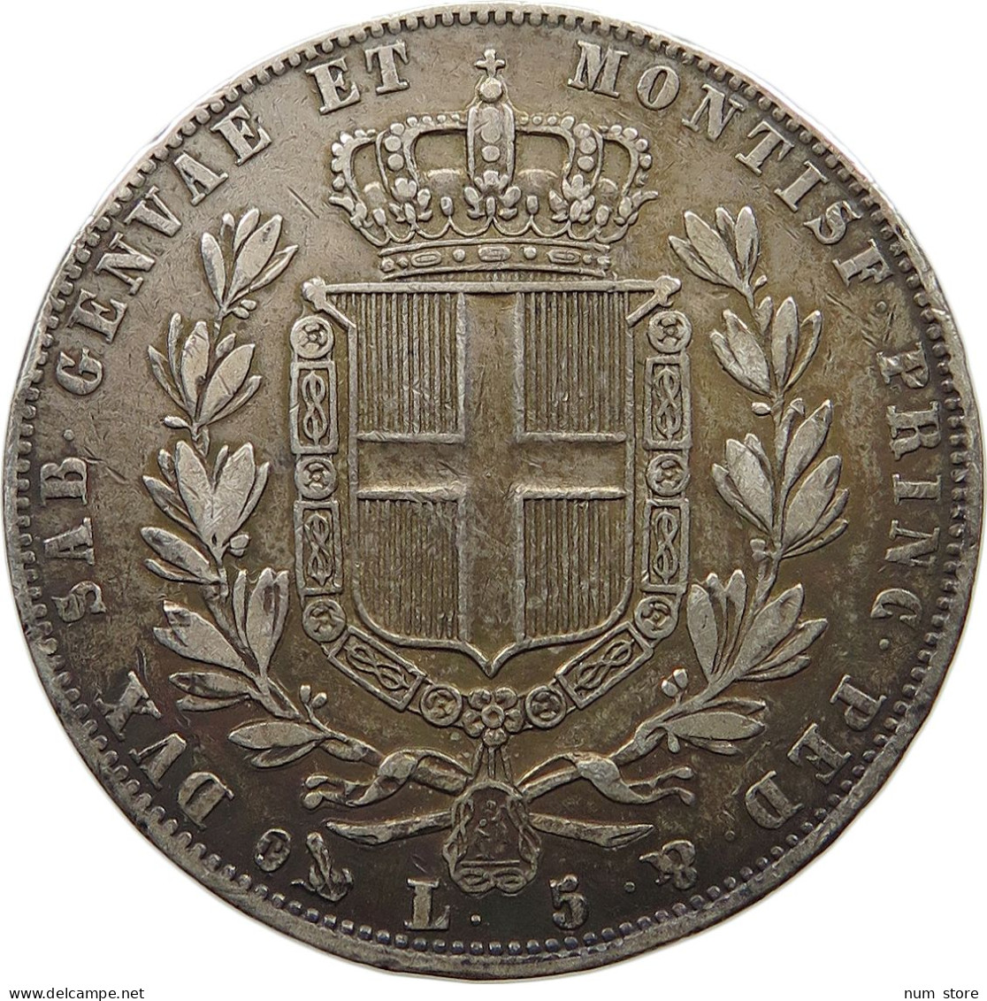 ITALY STATES SARDINIA 5 LIRE 1849  #t090 0043 - Italian Piedmont-Sardinia-Savoie