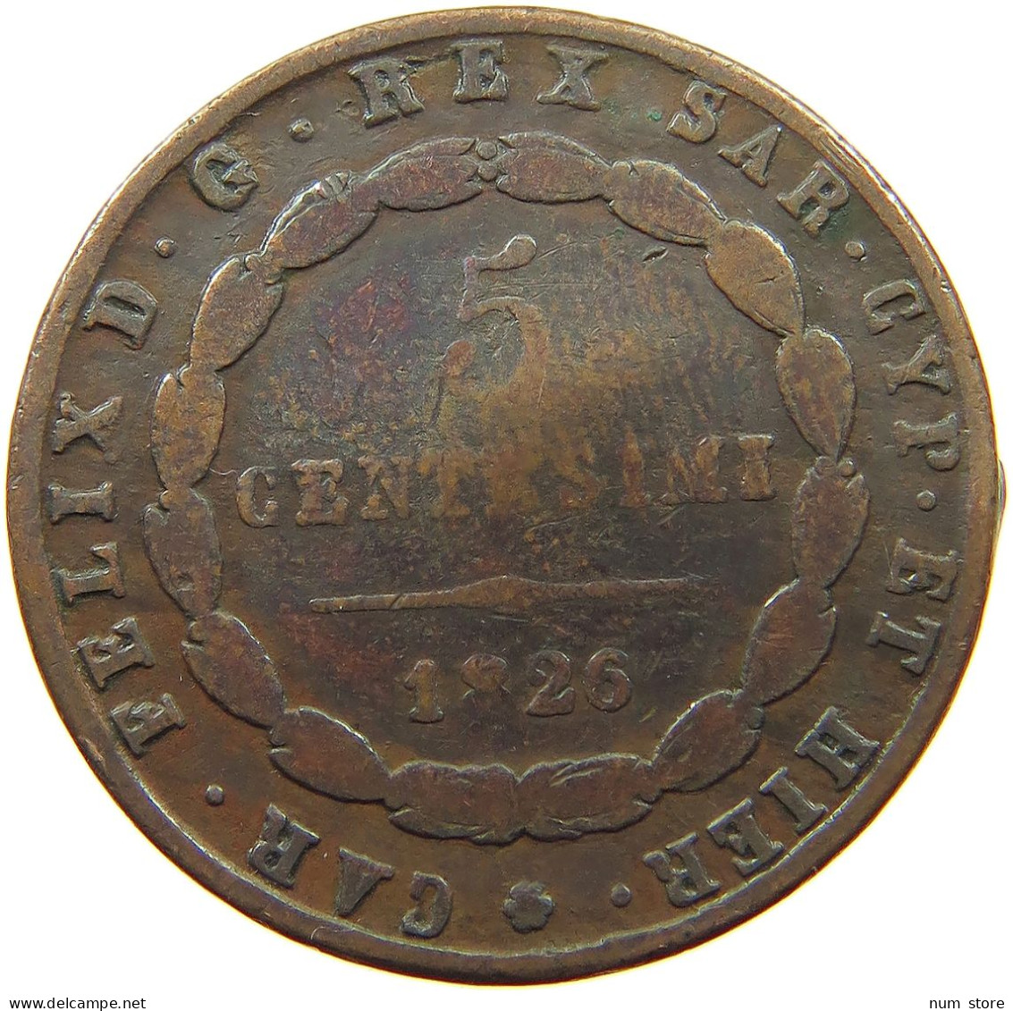 ITALY STATES SARDINIA 5 CENTESIMI 1826 Carlo Felice 1821-1831 #a008 0381 - Italian Piedmont-Sardinia-Savoie