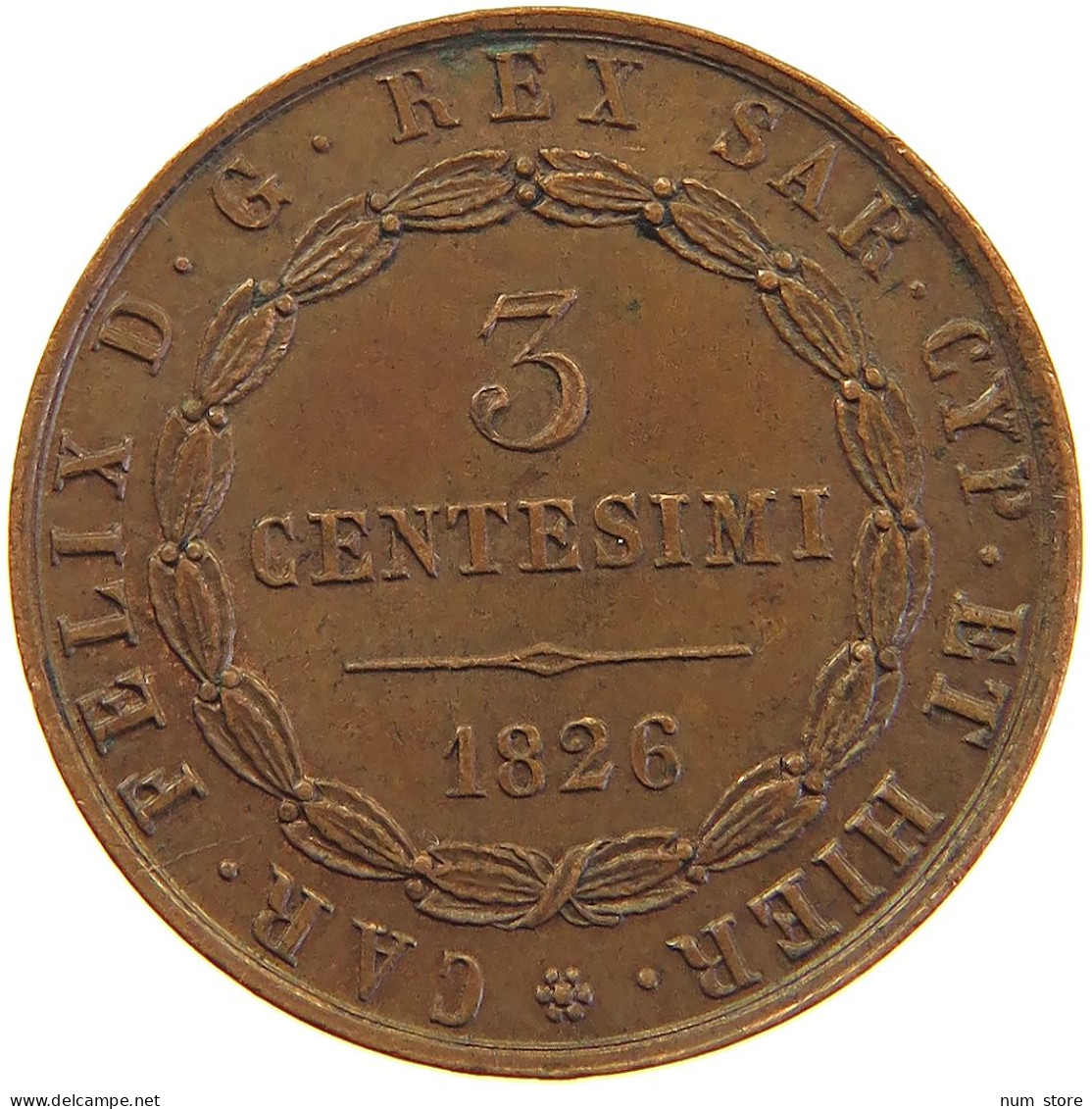 ITALY STATES SARDINIA 3 CENTESIMI 1826 BOLOGNA Carlo Felice 1821-1831 #t016 0259 - Italian Piedmont-Sardinia-Savoie