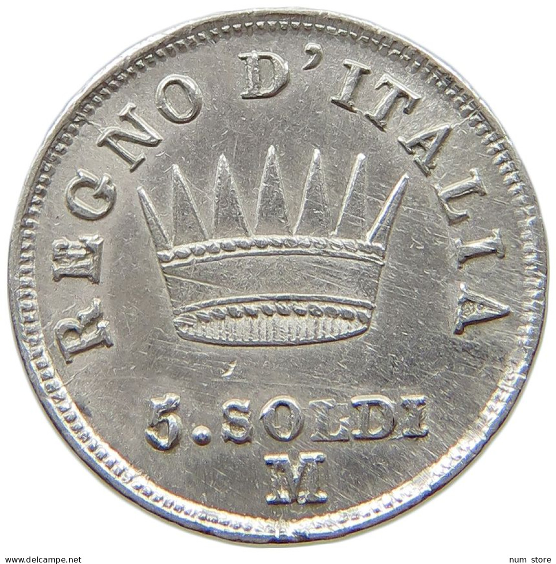 ITALY STATES NAPOLEON I. 5 SOLDI 1812 M Napoleon I. (1804-1814, 1815) OVERSTRUCK HEAD OVER CROWN #t144 0373 - Napoleonic