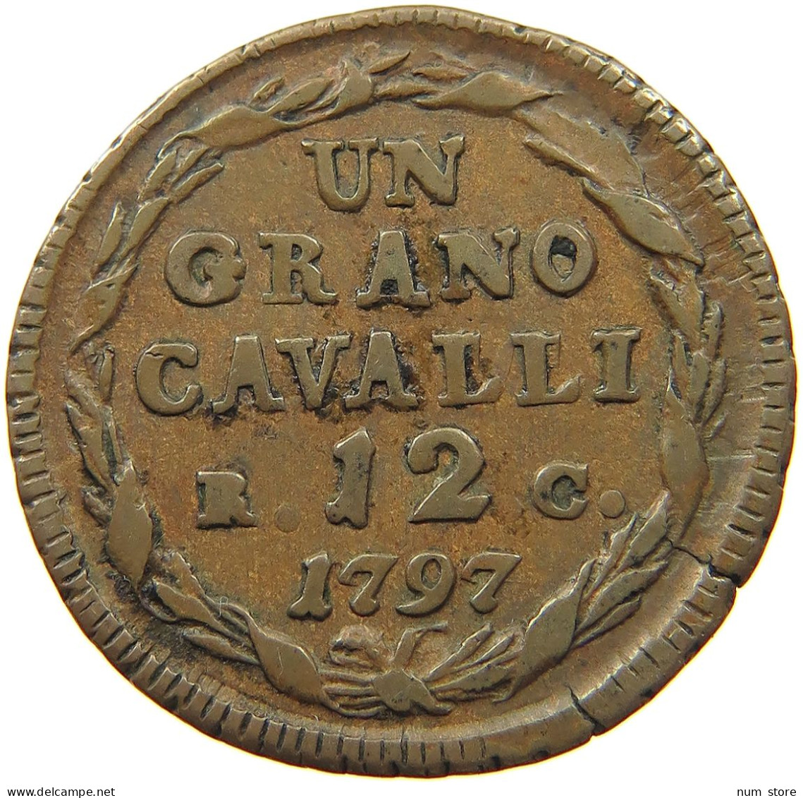 ITALY STATES NAPLES GRANO 1797 FERNANDO IV. VERY RARE #t100 0069 - Naples & Sicile