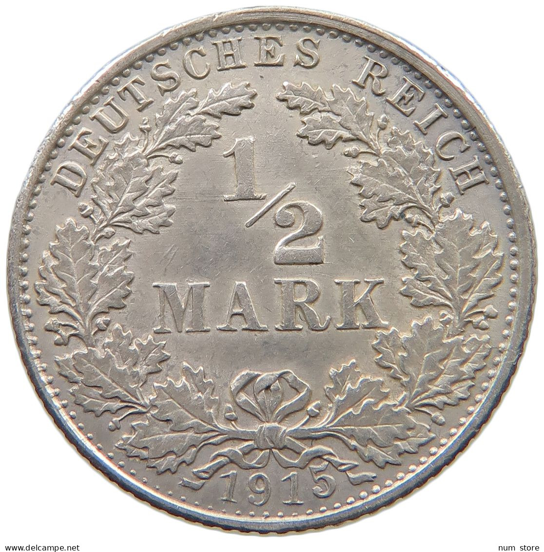 KAISERREICH 1/2 MARK 1915 G DOUBLE STRUCK G #a044 0089 - 1/2 Mark