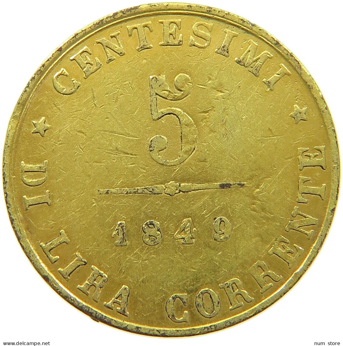 ITALY STATES VENICE VENEZIA 5 CENTESIMI 1849 GOLD PLATED #t009 0235 - Venetië