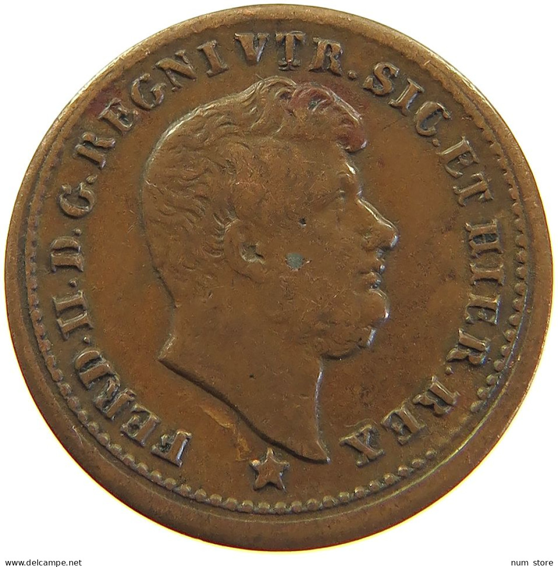 ITALY STATES SICILY MEZZO TORNESE 1853 Ferdinando II Di Borbone (1830-1859) OFF-CENTER #t016 0321 - Sizilien