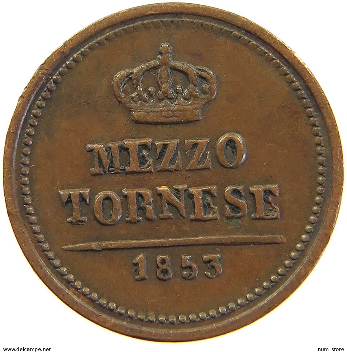 ITALY STATES SICILY MEZZO TORNESE 1853 Ferdinando II Di Borbone (1830-1859) OFF-CENTER #t016 0321 - Sicile