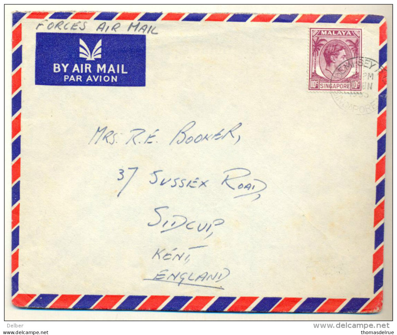 _4V-668: Forches Air Mail 10c SINGAPORE > Sidcup Kent England... - Singapour (...-1959)