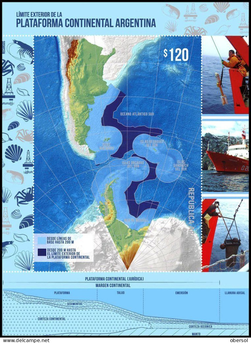 Argentina 2018 Antarctic Continental Platform MAP Seashells RARE Souvenir Sheet MNH - Nuevos