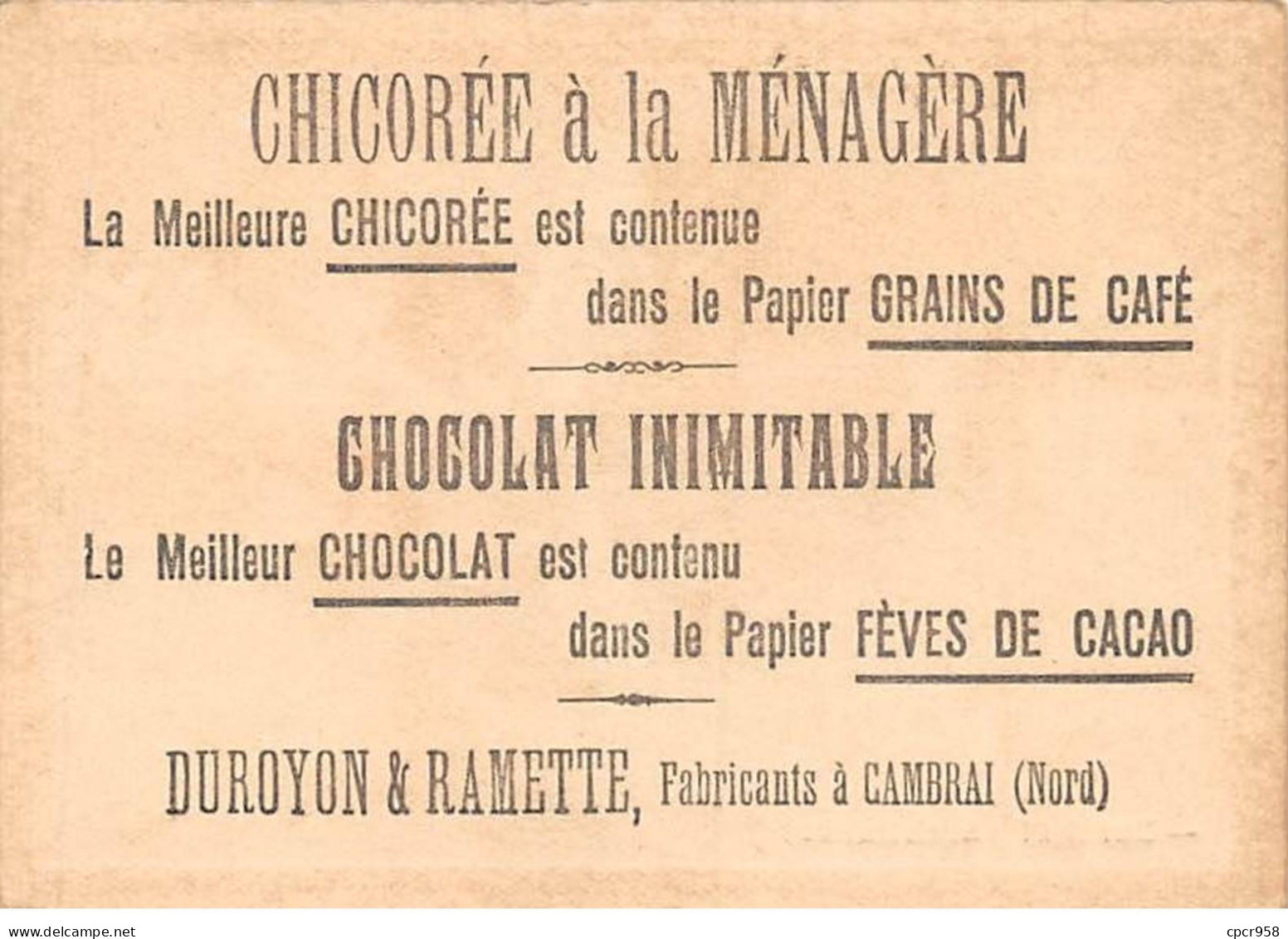 Chromos -COR10926- Chocolat Duroyon Et Ramette- Cambrai- Archimède- Mer- Bateau- Passants -  7x10cm Env. - Duroyon & Ramette