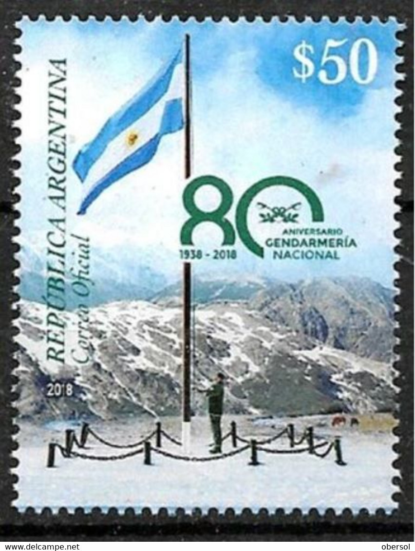 Argentina 2018 Gendarmerie 80 Years, Flag, Mountains MNH - Unused Stamps