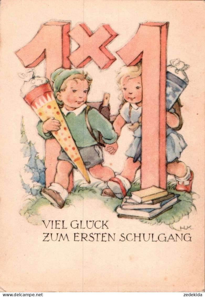 G7266 - HK Glückwunschkarte Schulanfang - Kinder Zuckertüte - Verlag Schubert & Grosche DDR - Einschulung