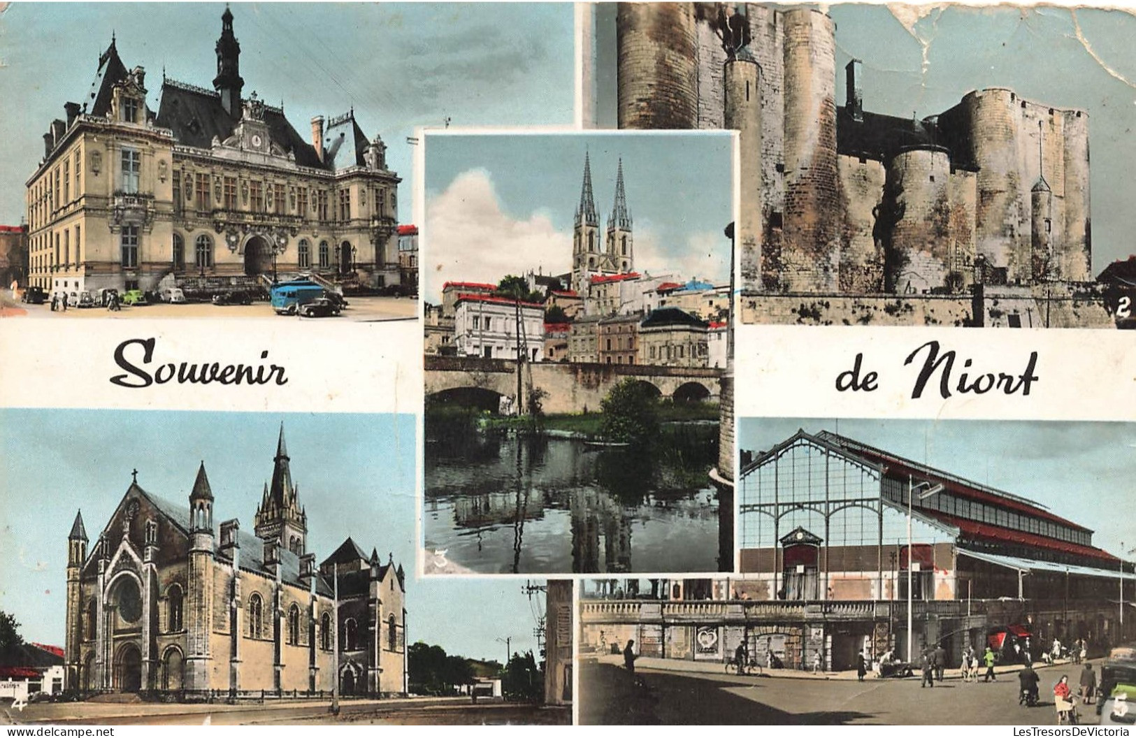 FRANCE - Niort - Souvenir De Niort - Vieux Ponts Et L'église Saint-André - Les Halles - Colorisé - Carte Postale - Niort