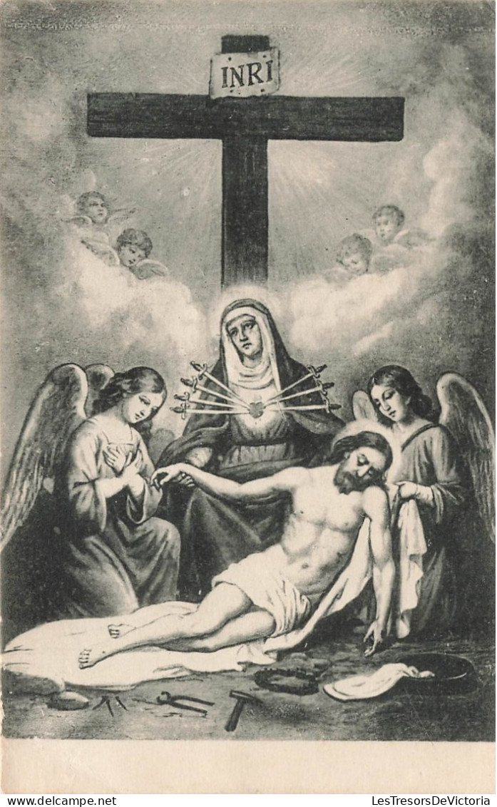 PEINTURES - TABLEAUX - La Mort Du Christ - Anges - La Vierge Marie - Carte Postale Ancienne - Peintures & Tableaux