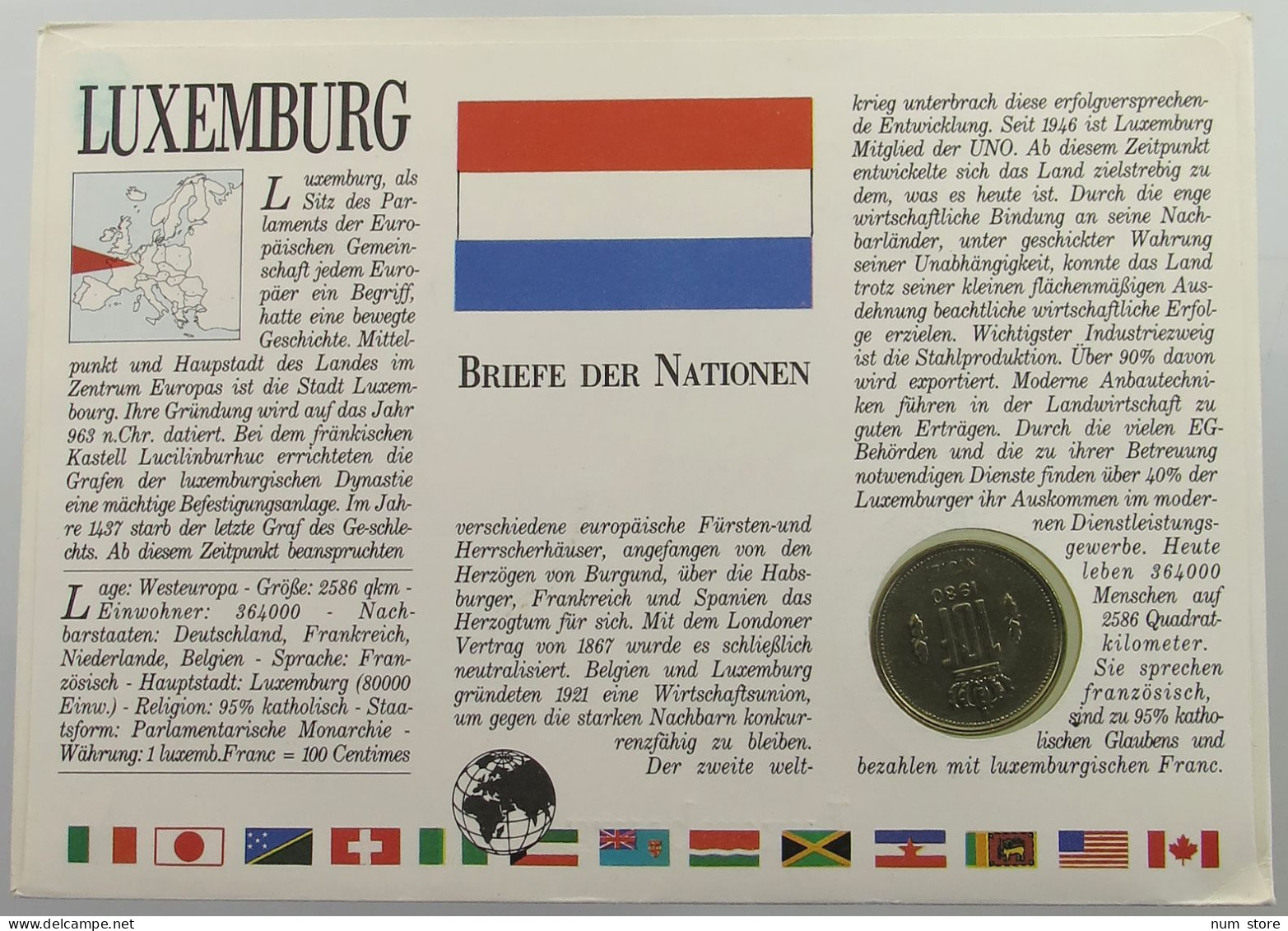 LUXEMBOURG STATIONERY 10 FRANCS 1980  #ns02 0135 - Luxembourg