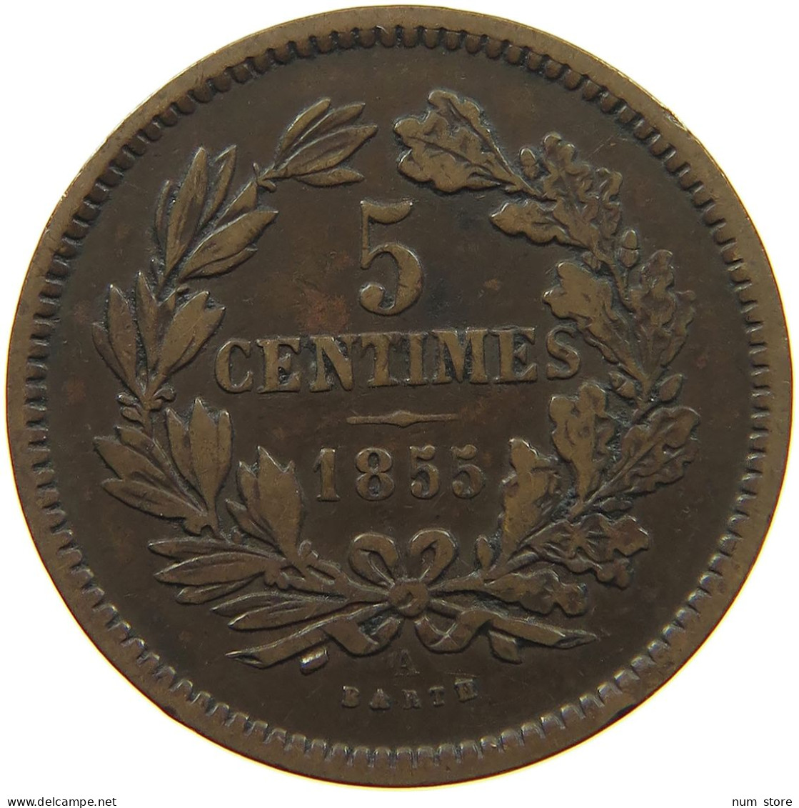 LUXEMBOURG 5 CENTIMES 1855 Willem III. 1849-1890 #c010 0109 - Luxembourg