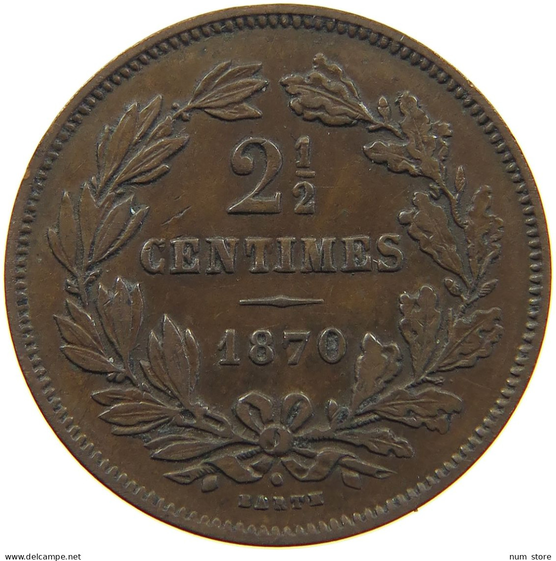 LUXEMBOURG 2 1/2 CENTIMES 1870 Willem III. 1849-1890 #c002 0359 - Luxembourg