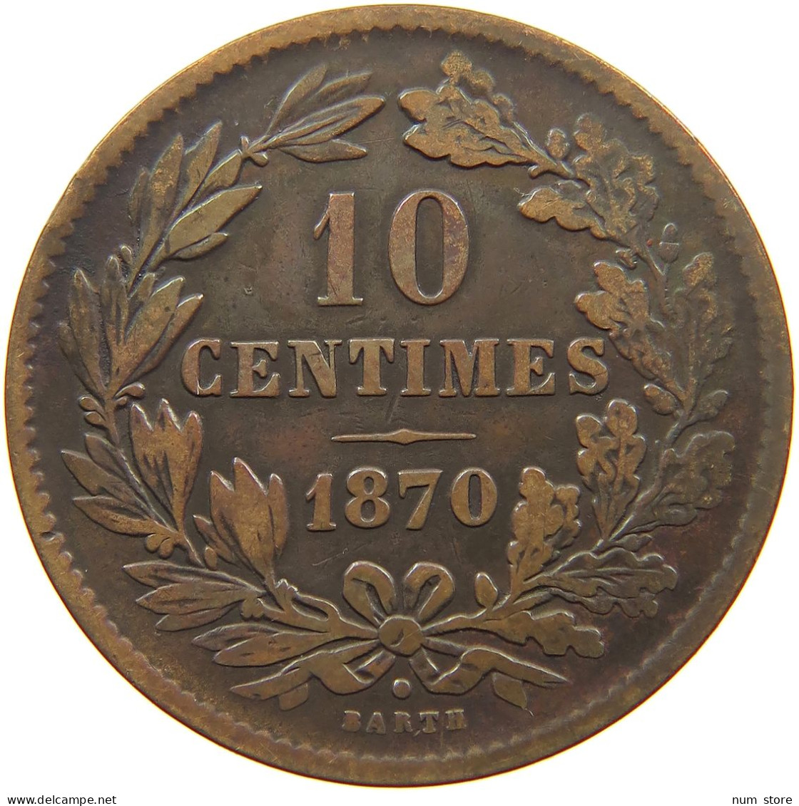 LUXEMBOURG 10 CENTIMES 1870 Willem III. 1849-1890 #a094 0799 - Luxembourg