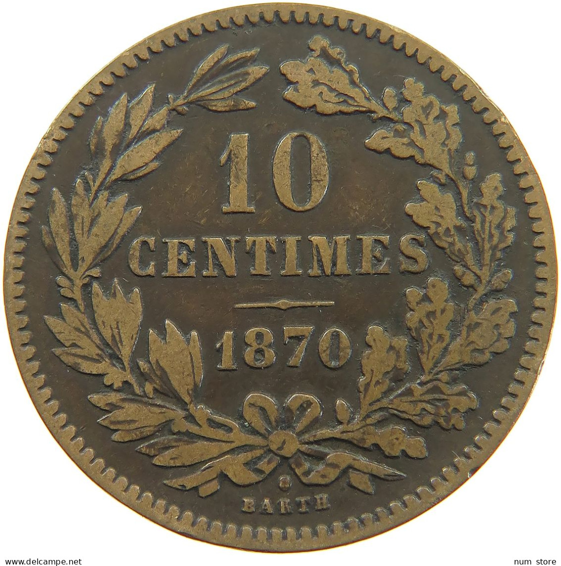 LUXEMBOURG 10 CENTIMES 1870 Willem III. 1849-1890 #a041 0123 - Luxembourg