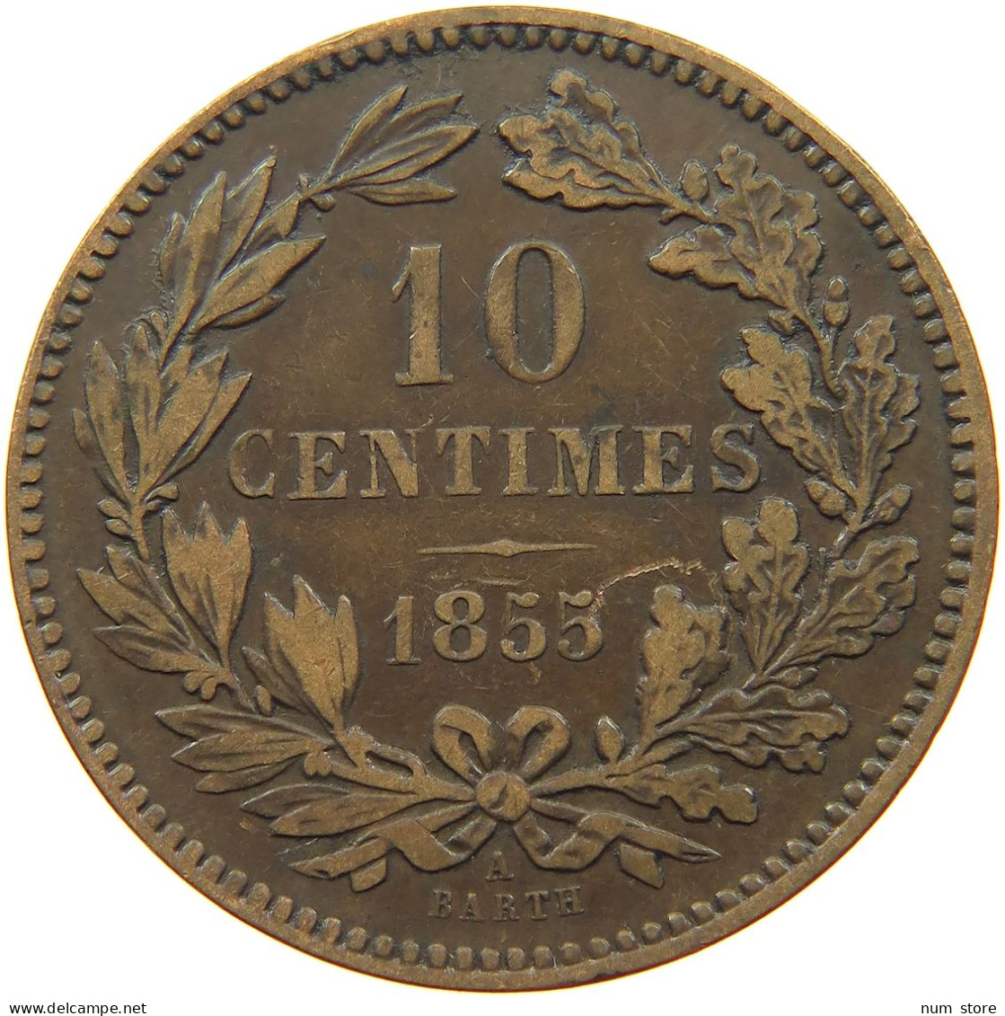 LUXEMBOURG 10 CENTIMES 1855 Willem III. 1849-1890 #s077 0127 - Luxembourg