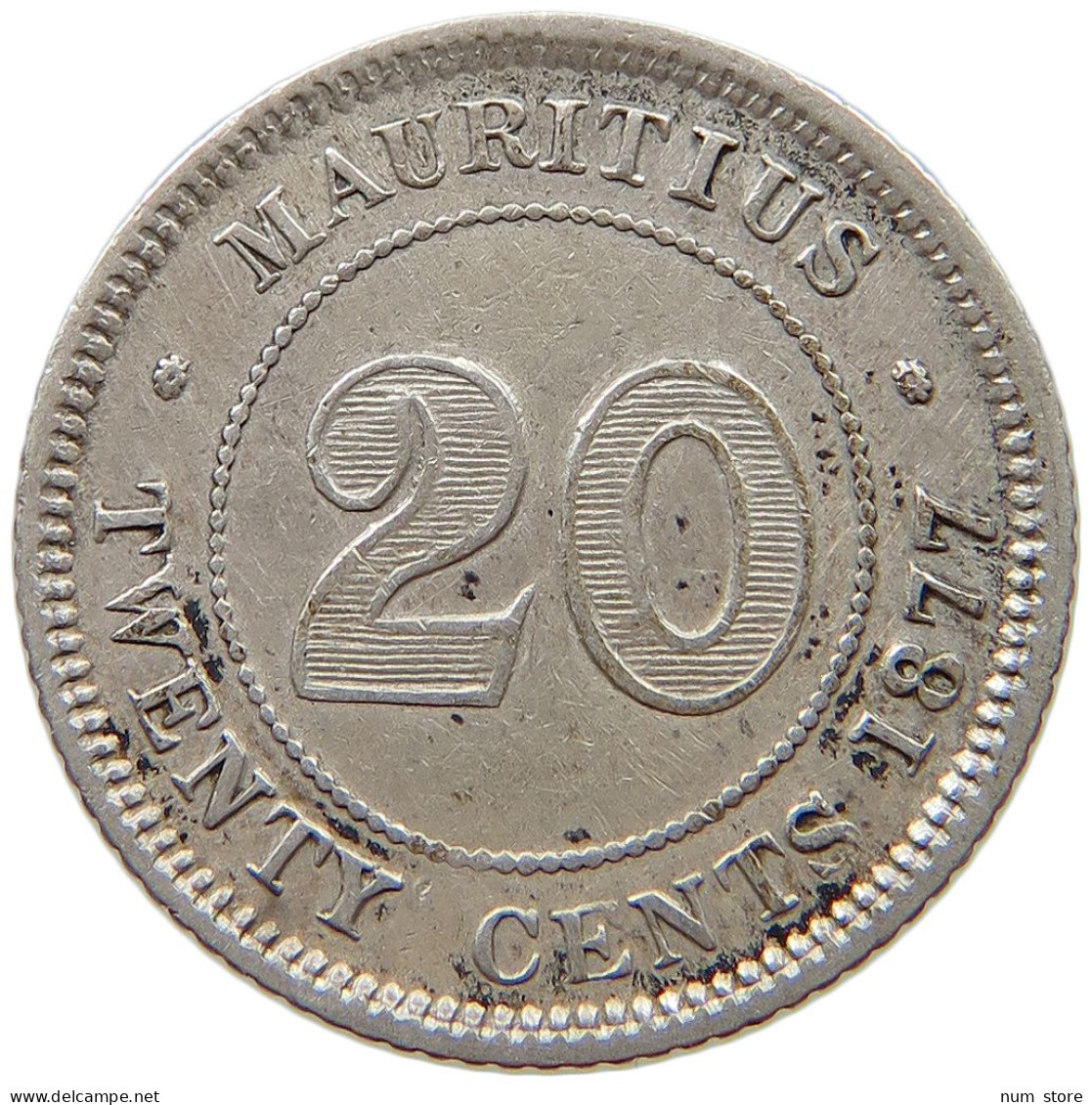 MAURITIUS 20 CENTS 1877 H Victoria 1837-1901 #t078 0279 - Mauritius