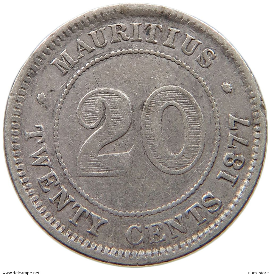 MAURITIUS 20 CENTS 1877 Victoria 1837-1901 #t111 1307 - Mauritius