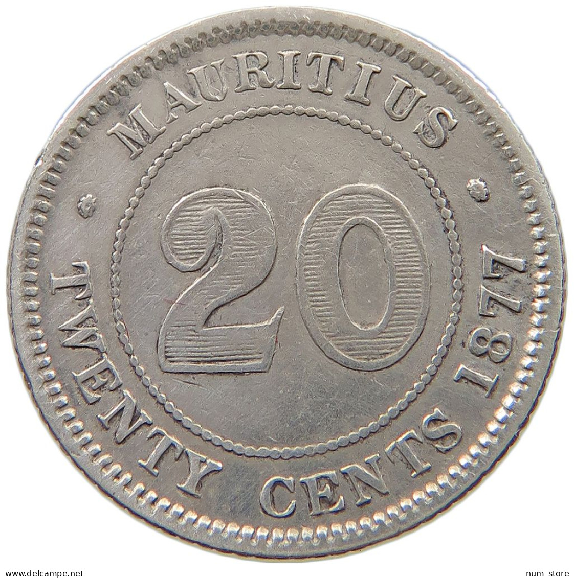 MAURITIUS 20 CENTS 1877 H Victoria 1837-1901 #t108 0117 - Mauritius