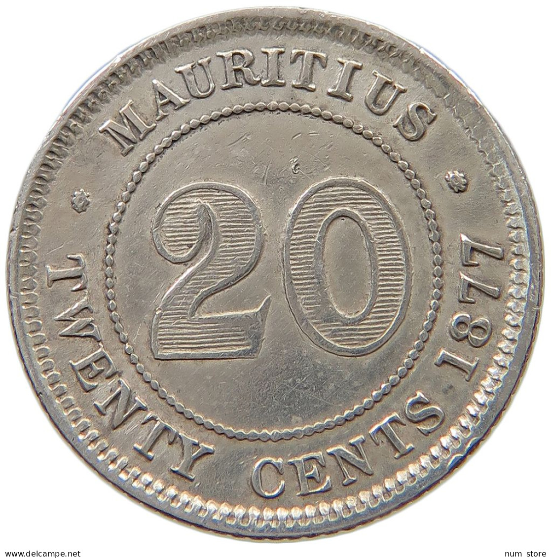 MAURITIUS 20 CENTS 1877 H Victoria 1837-1901 #t108 0115 - Mauritius
