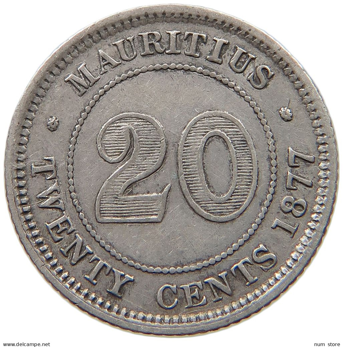 MAURITIUS 20 CENTS 1877 Victoria 1837-1901 #t111 1315 - Mauritius