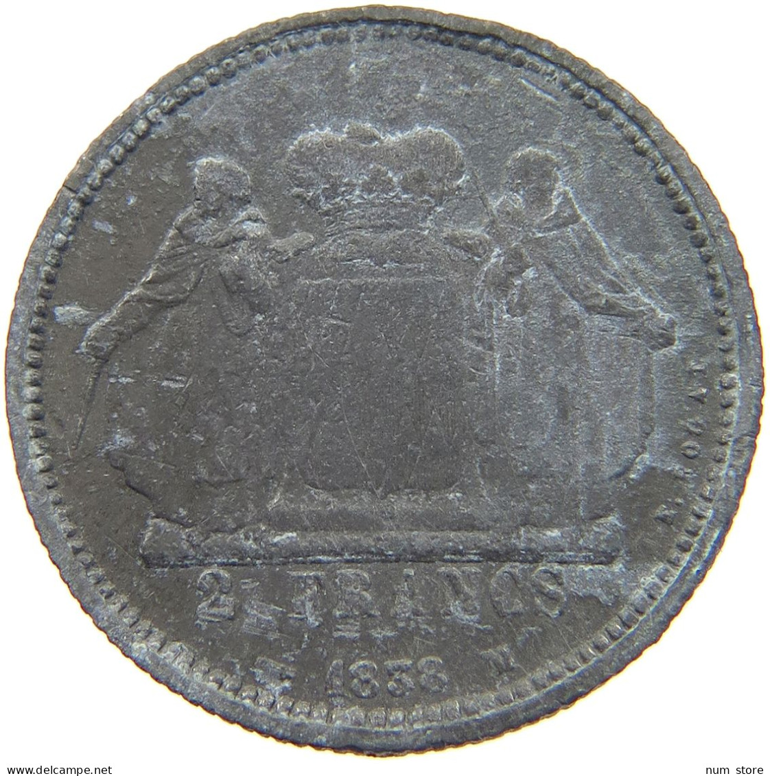 MONACO 2 FRANCS 1838 Honorius V. (1819-1841) MONACO 2 FRANCS 1838 ZINC PATTERN ESSAI VERY RARE #t084 0167 - 1819-1922 Onorato V, Carlo III, Alberto I