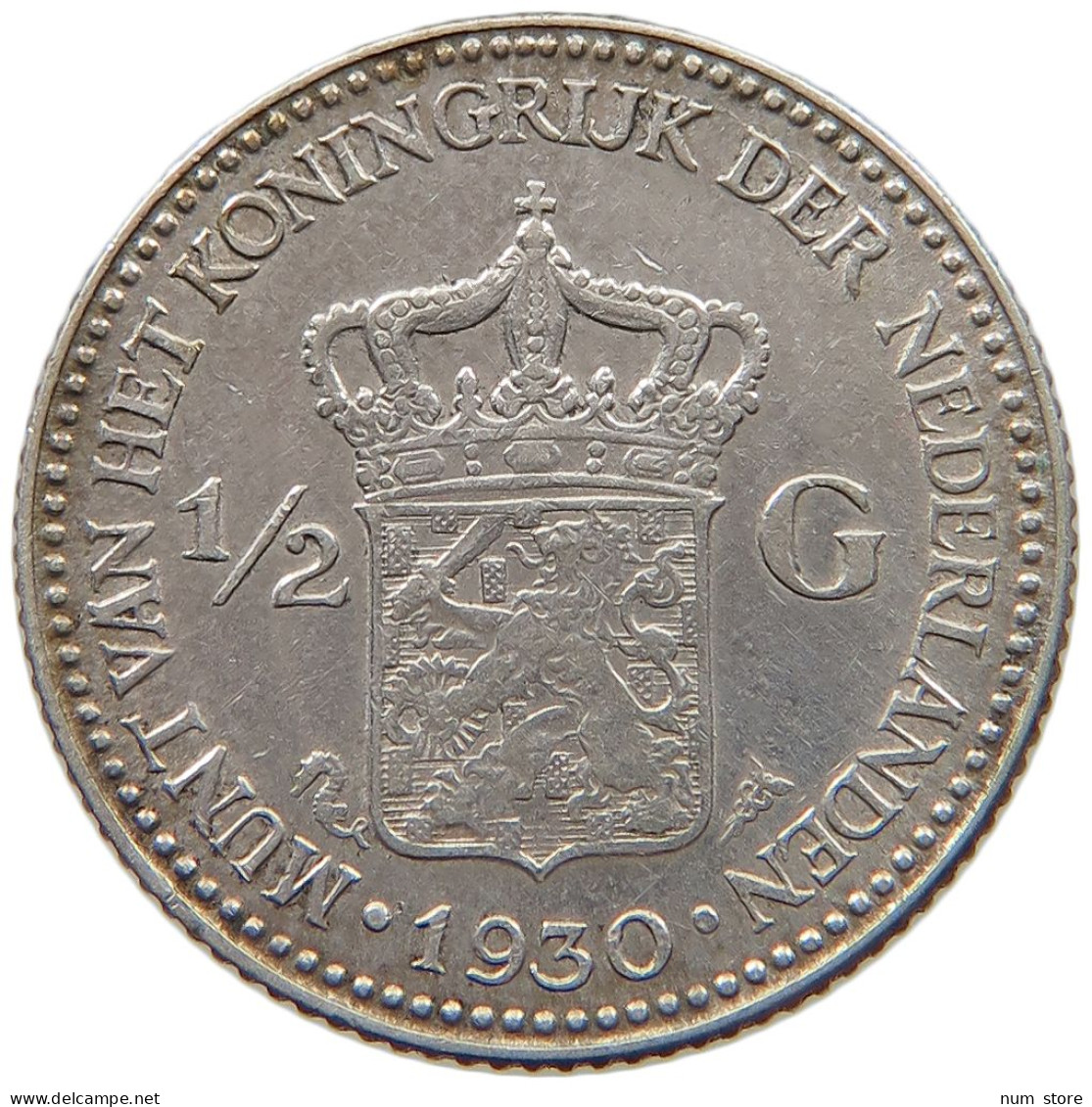 NETHERLANDS 1/2 GULDEN 1930 Wilhelmina 1890-1948 #c009 0419 - 1/2 Florín Holandés (Gulden)