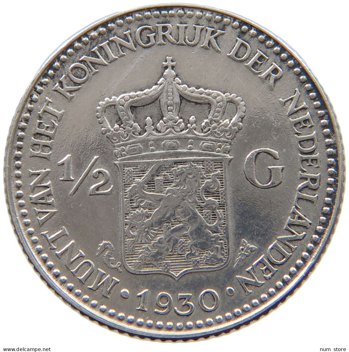 NETHERLANDS 1/2 GULDEN 1930 Wilhelmina 1890-1948 #t159 0083 - 1/2 Gulden