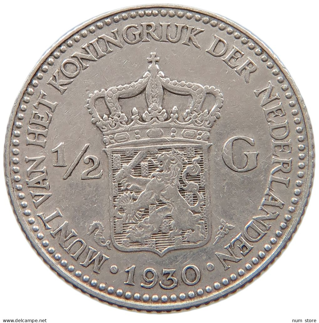 NETHERLANDS 1/2 GULDEN 1930 Wilhelmina 1890-1948 #t158 0377 - 1/2 Gulden