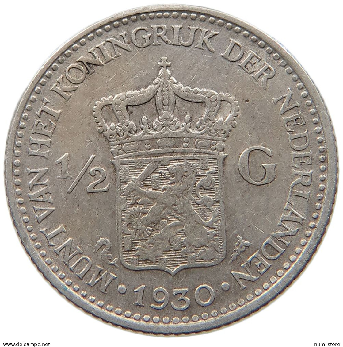 NETHERLANDS 1/2 GULDEN 1930 Wilhelmina 1890-1948 #a033 0501 - 1/2 Gulden